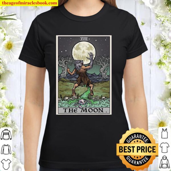 The Moon Tarot Card Halloween Werewolf Gothic Witch Horror Classic Women T-Shirt