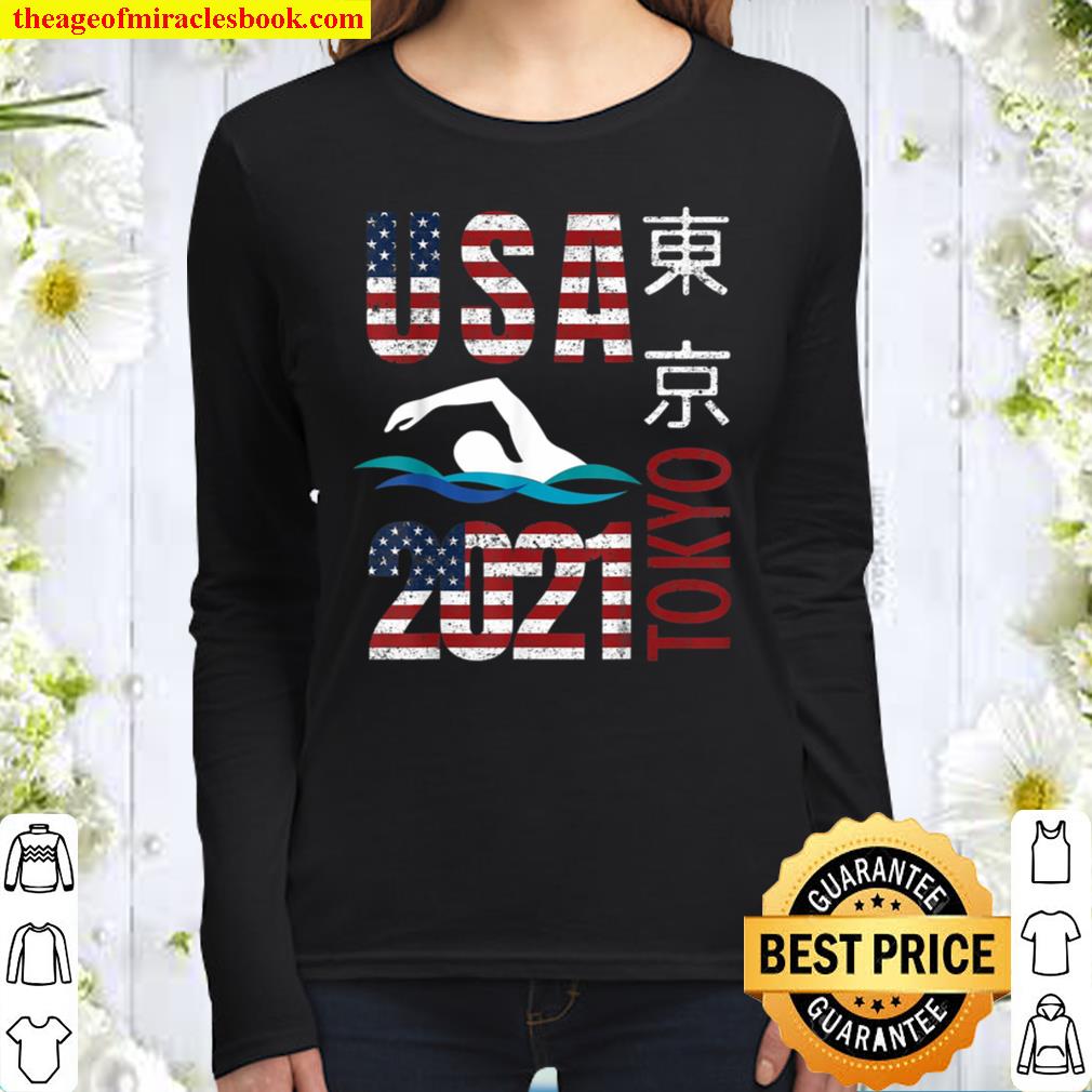 Tokyo Olympics 2021 USA Team swimming American Flag Women Long Sleeved