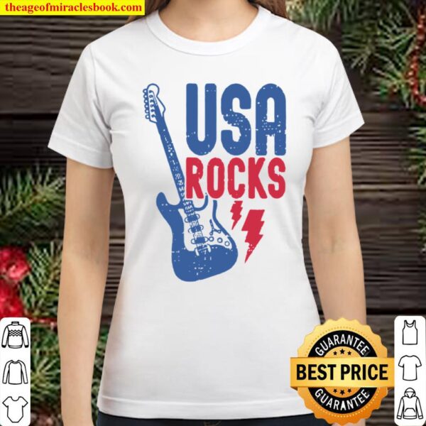 USA Rocks Red Blue Guitar Vintage Classic Women T-Shirt