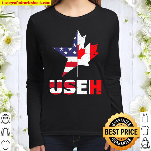 Us Eh Funny Canada American Flag Women Long Sleeved