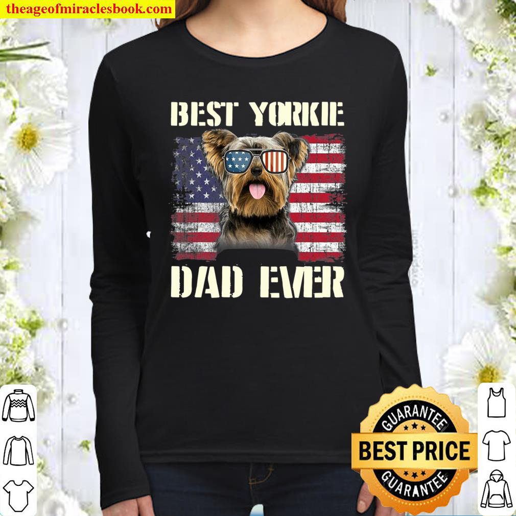 Vintage Best Yorkie Dad Ever Flag Us For Pet Owner Father Women Long Sleeved