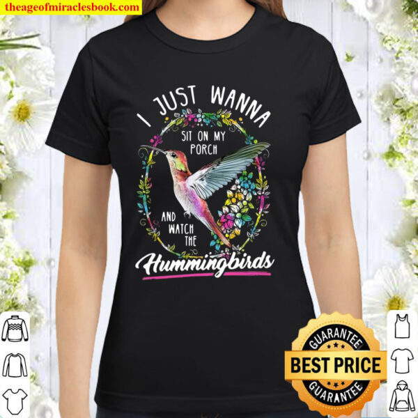 Watch The Hummingbirds Floral Wreath Watercolor Hummingbirds Bird Watc Classic Women T Shirt