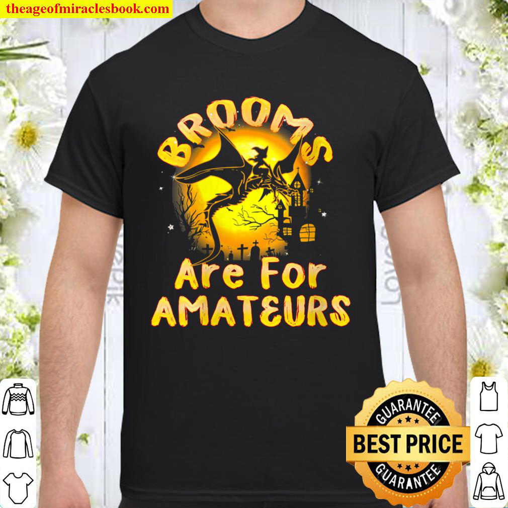Womens Brooms Are For Amateurs Witches Riding Dragon Halloween Shirt