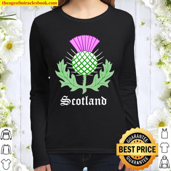 Womens Scottish Thistle Flower Celtic Symbol Scotland Gifts V Neck Women Long Sleeved