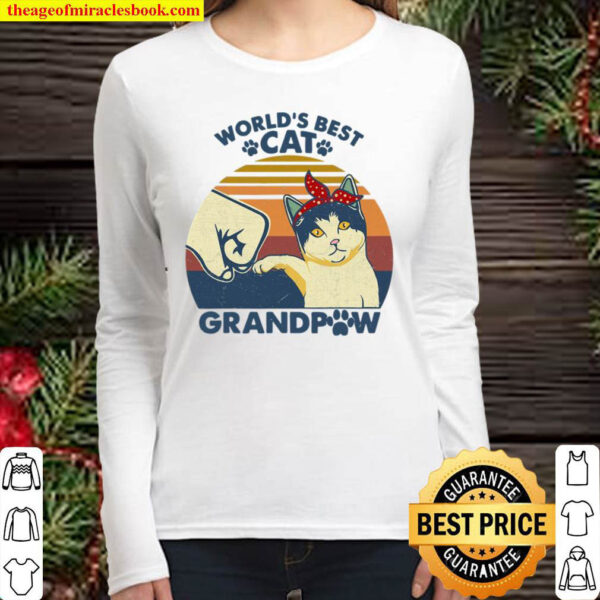 World’s Best Cat Grandpaw Vintage Grandpa Cat Lover Women Long Sleeved