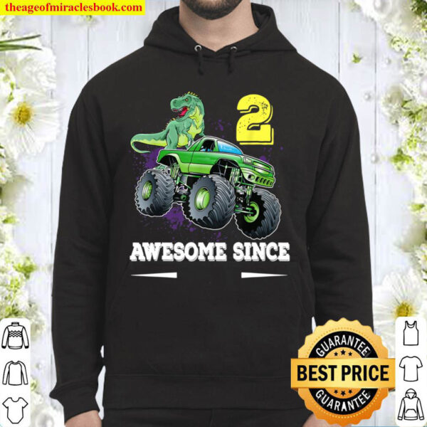 2 Awesome Since 2019 Dinosaur Monster Truck 2nd Birthday Hoodie