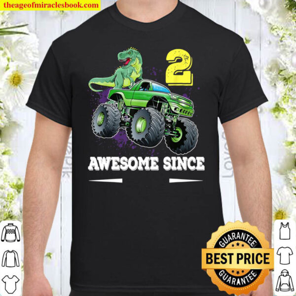 2 Awesome Since 2019 Dinosaur Monster Truck 2nd Birthday Shirt