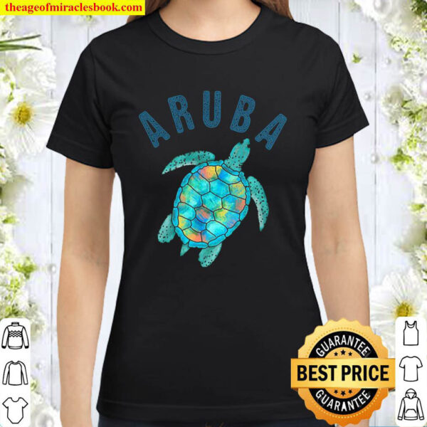 Aruba Beach Design Sea Turtle Illustration Gift Classic Women T Shirt