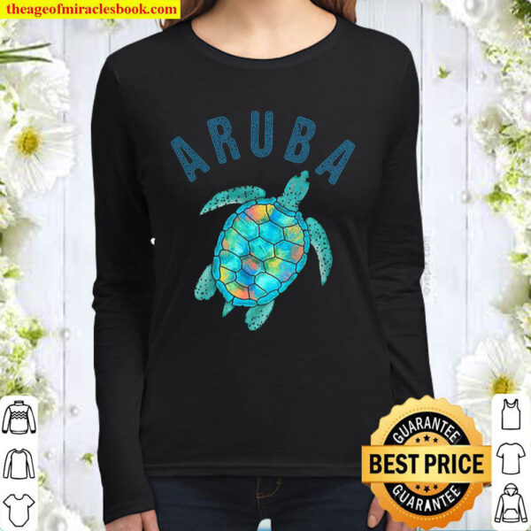 Aruba Beach Design Sea Turtle Illustration Gift Women Long Sleeved