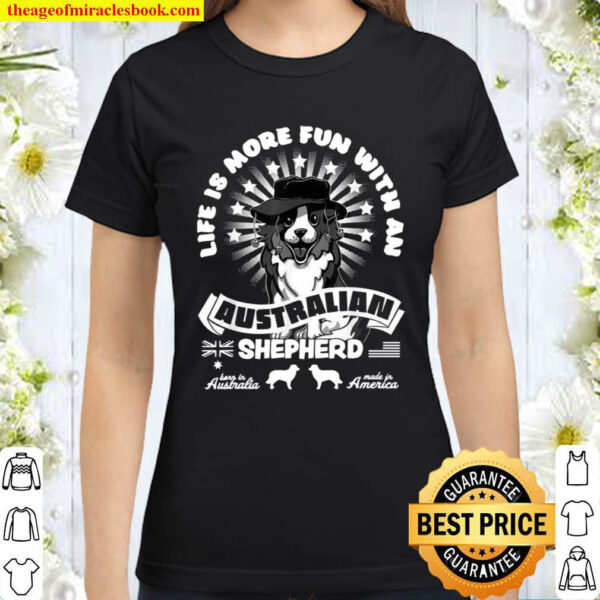 Australian Shepherd Aussie Cartoon Design Classic Women T Shirt