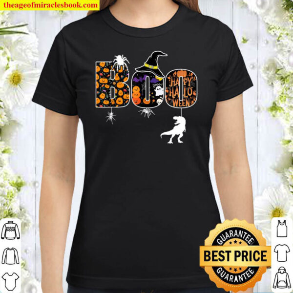 Boo Halloween Costume With Dinosaur Ghosts Pumkin Witch Hat Classic Women T Shirt