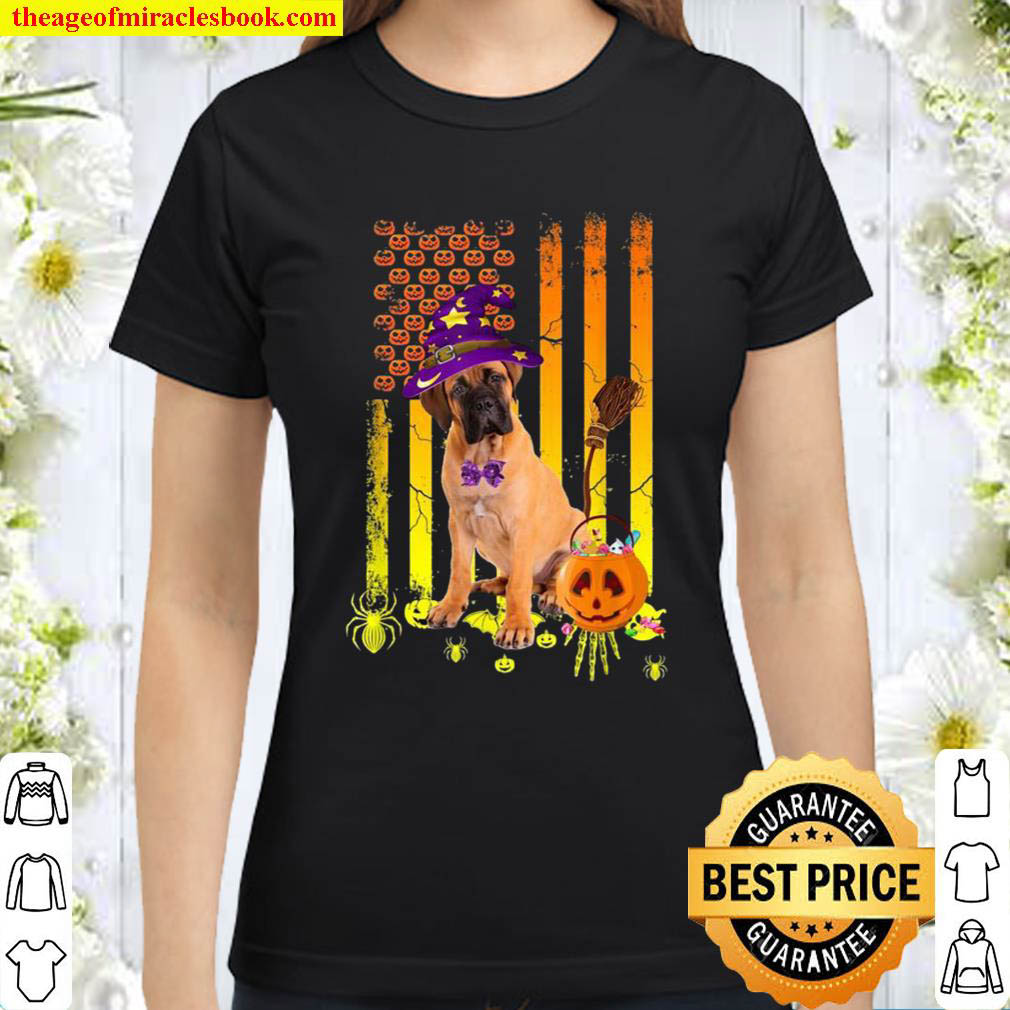 Bullmastiff Pumpkin American Flag Halloween Dog Classic Women T Shirt