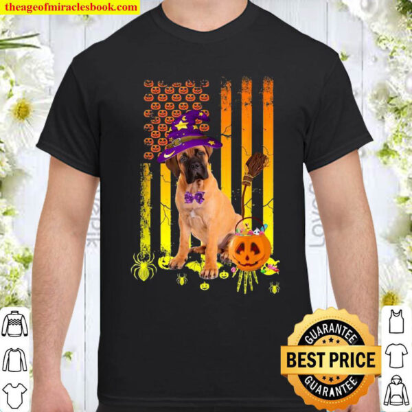 Bullmastiff Pumpkin American Flag Halloween Dog Shirt