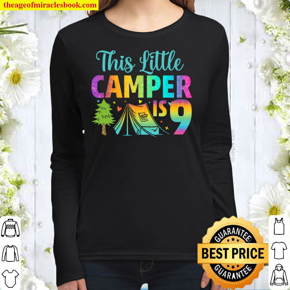 Camper Kids Birthday 9 Years Old Camping 9th B day Funny Women Long Sleeved
