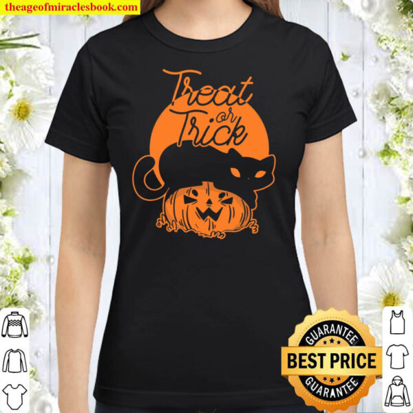 Cat Pumpkin Treat or Trick Halloween Classic Women T Shirt