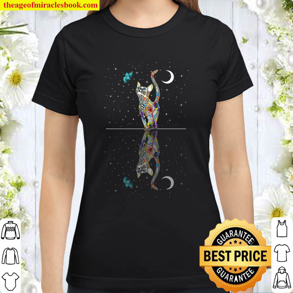 Cat butterfly and moon cat lovers cat moms Classic Women T Shirt