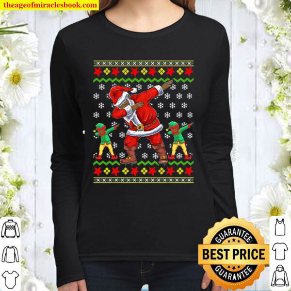 Christmas African American Dabbing Santa Claus Elf Gift Women Long Sleeved