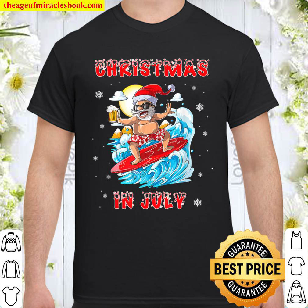 Official Christmas in July Santa Surf Funny Hawaiian Surfing T-Shirt