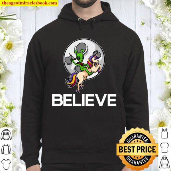 Cool Believe Funny Alien Riding Unicorn Horse Rider Gift.. Hoodie