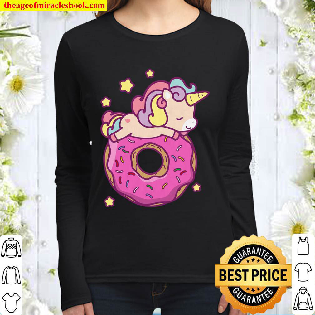 Cute Unicorn Donut Girls Kids Donut Women Long Sleeved