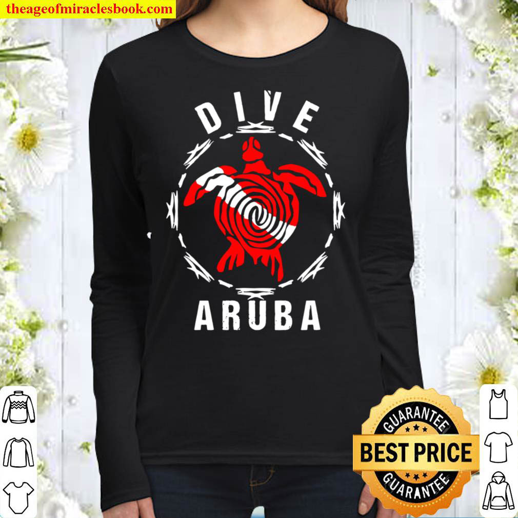 Dive Aruba Tshirt Vintage Tribal Turtle Gift Women Long Sleeved