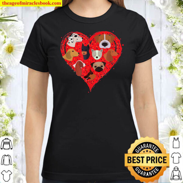 Dog Love Heart Pattern Classic Women T Shirt