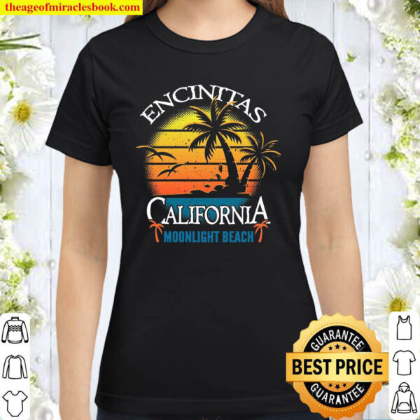 Encinitas California Moonlight Beach Vintage Sunset Classic Women T Shirt