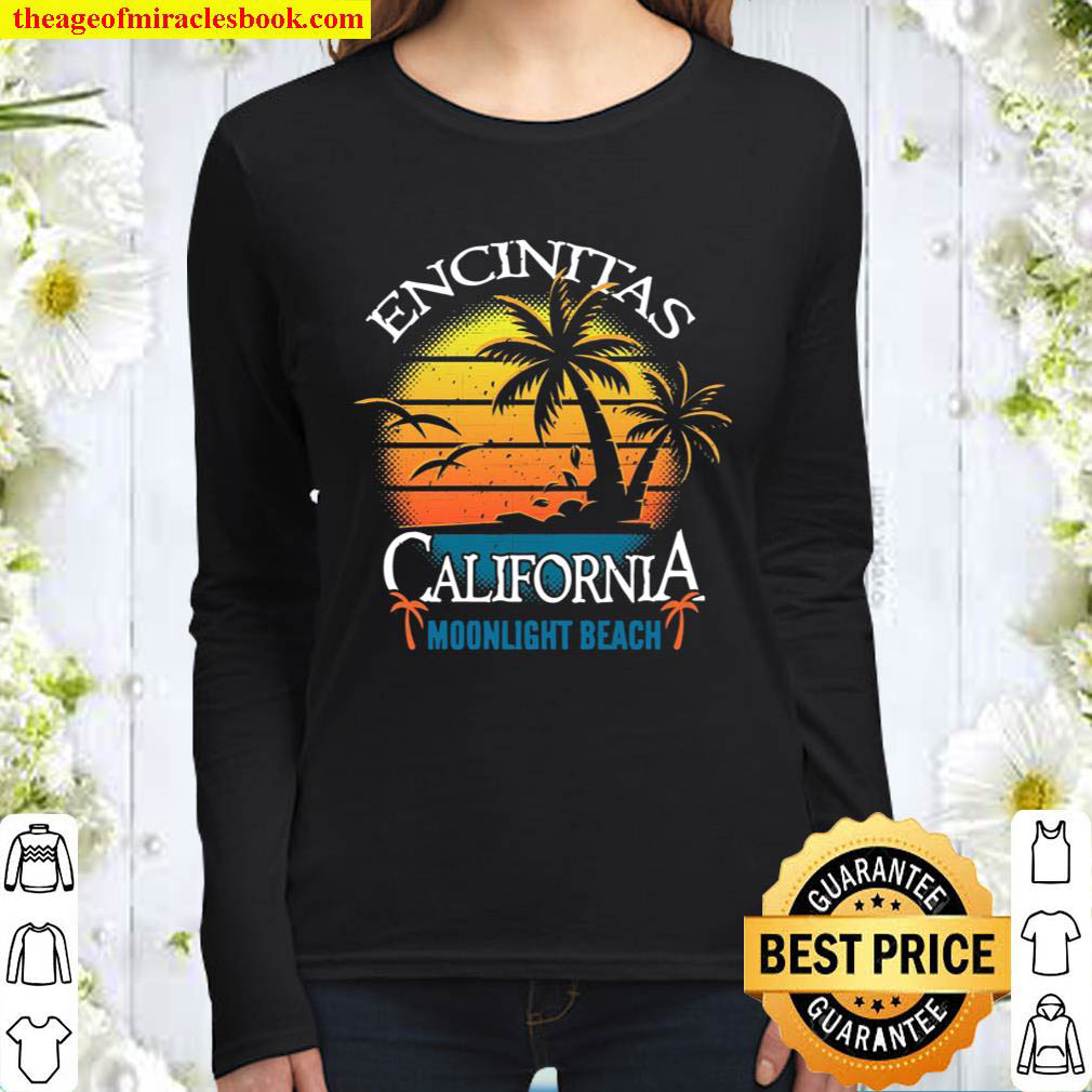 Encinitas California Moonlight Beach Vintage Sunset Women Long Sleeved