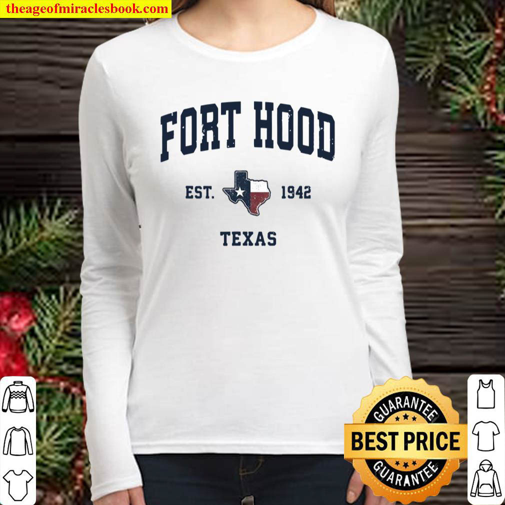 Fort Hood Texas TX Vintage Sports Design Navy Design Women Long Sleeved