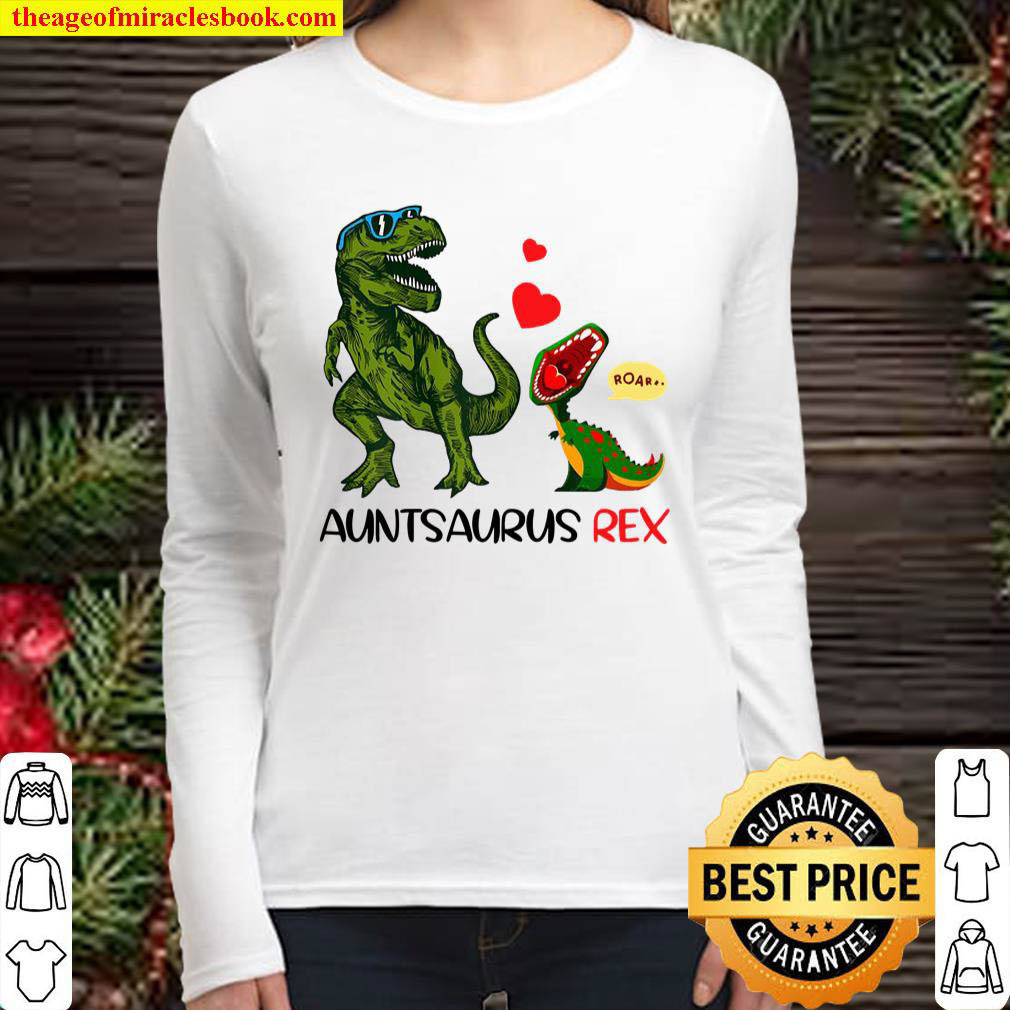 Funny Auntie Saurus Rex Shirt Auntsaur Dinosaur Auntie Women Long Sleeved