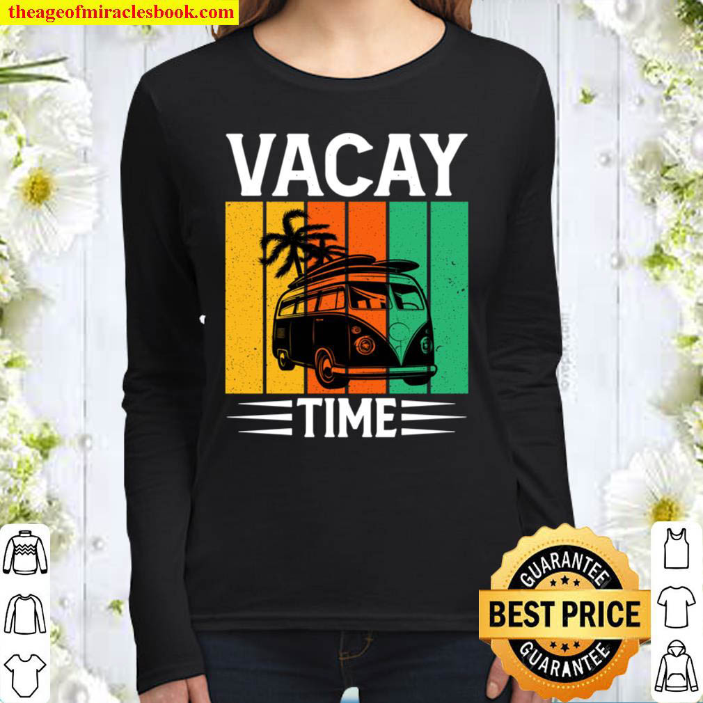 Funny Vacay Time Van Palm Trees Mountains Beach Roadtrip Women Long Sleeved