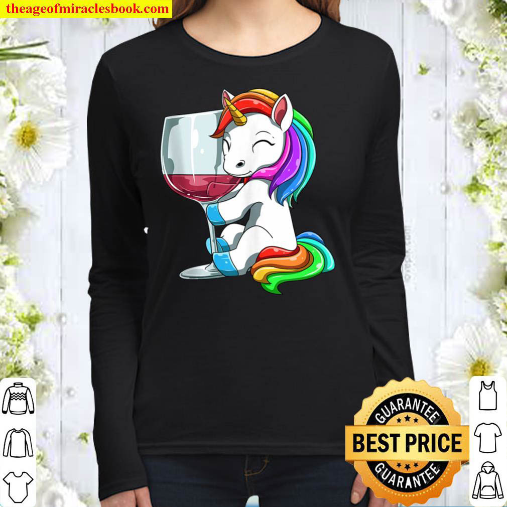 Funny Wine Unicorn Drinking Women Long Sleeved