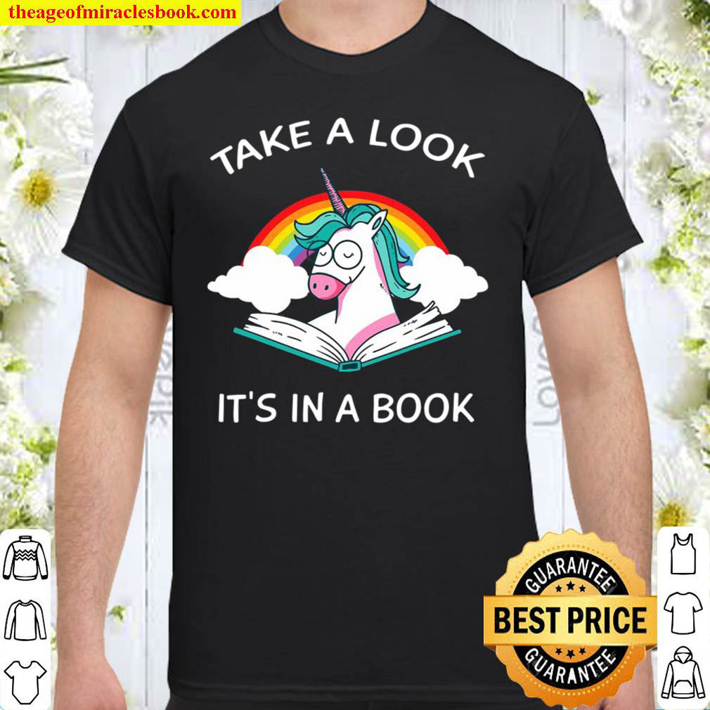 Girls Take A Look Its In The Book Rainbow Unicorn Reading Shirt