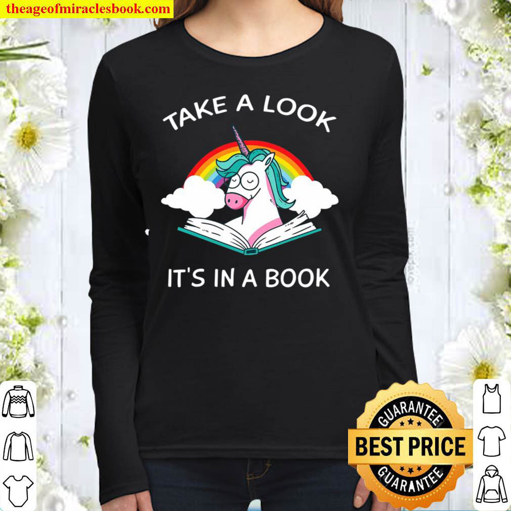 Girls Take A Look Its In The Book Rainbow Unicorn Reading Women Long Sleeved