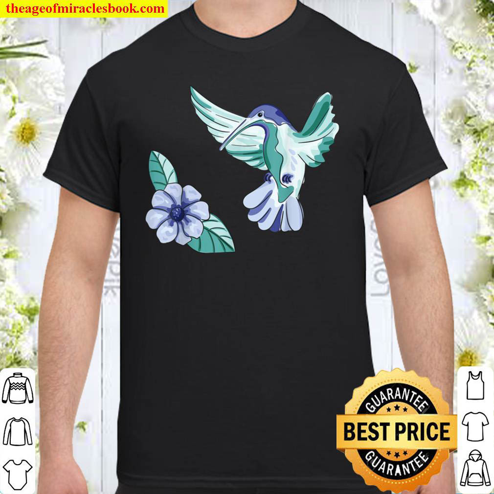 Green And Blue Hummingbird Flower Art Bird Lovers Shirt