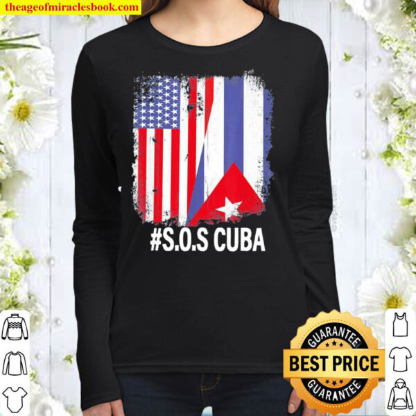 Half American Cuban Flag Sos Cuba Women Long Sleeved
