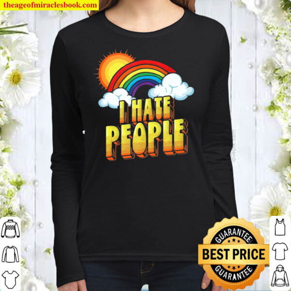I Hate People Funny Antisocial Distressed Vintage Rainbow Women Long Sleeved