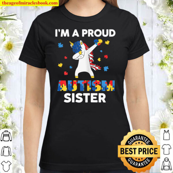 I m A Proud Sister Dabbing Unicorn Autism Awareness Puzzle Classic Women T Shirt