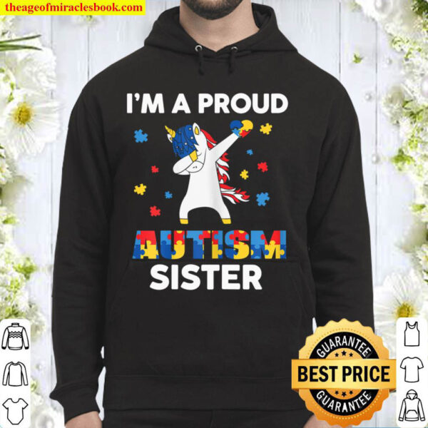 I m A Proud Sister Dabbing Unicorn Autism Awareness Puzzle Hoodie