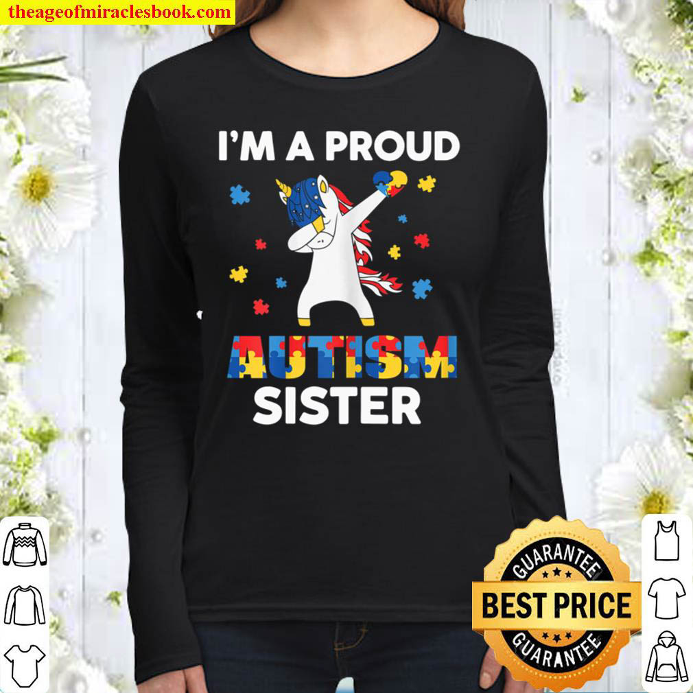 I m A Proud Sister Dabbing Unicorn Autism Awareness Puzzle Women Long Sleeved