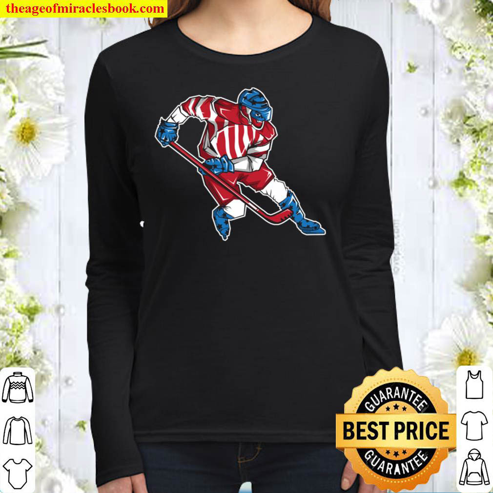 Ice Hockey Game Keeper Patriotic US For Women Long Sleeved