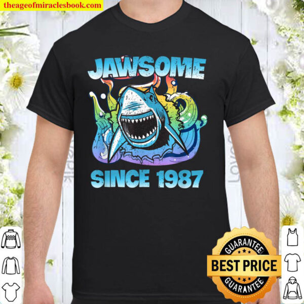 Jawsome Since 1987 Happy Shark 34 Birthday Shirt