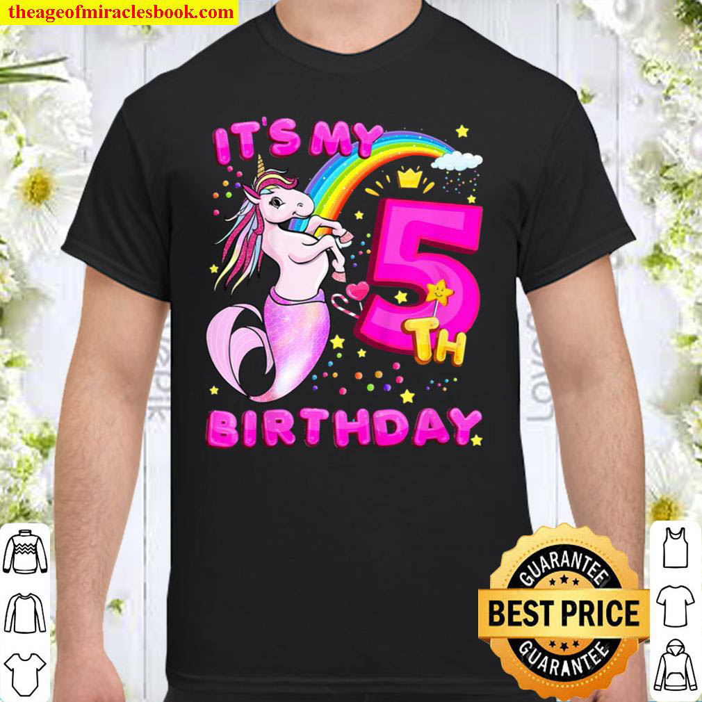 Official Kids 5Th Birthday Unicorn Mermicorn Mermaid Gifts For Girls Shirt