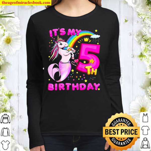 Kids 5Th Birthday Unicorn Mermicorn Mermaid Gifts For Girls Women Long Sleeved