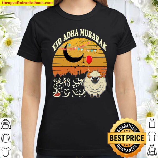 Kids Eid Adha Mubarak 2021 Retro Vintage Sunset El Eid Sheep Classic Women T Shirt