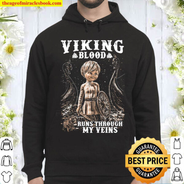 Kids Viking Blood Runs through my Veins Viking Kids Vegvisir Hoodie