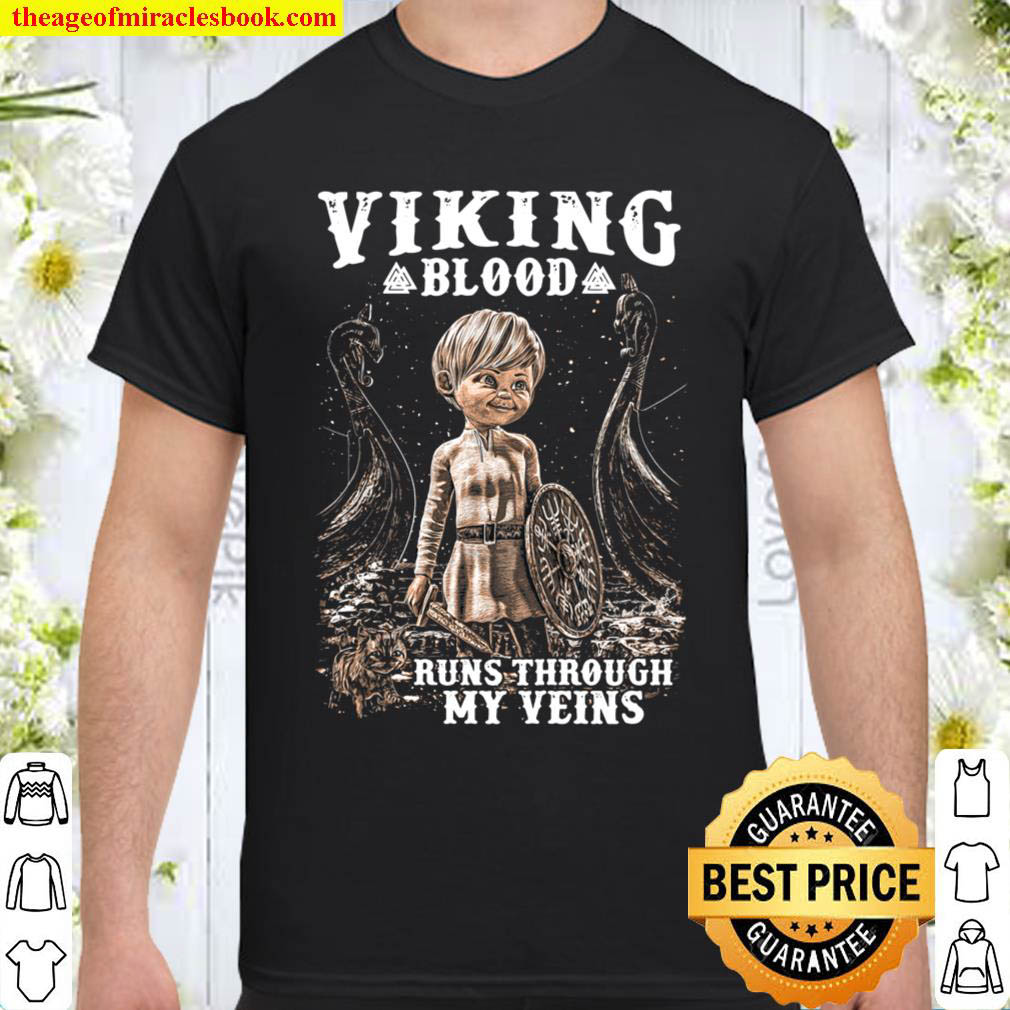 Kids Viking Blood Runs through my Veins Viking Kids Vegvisir Shirt