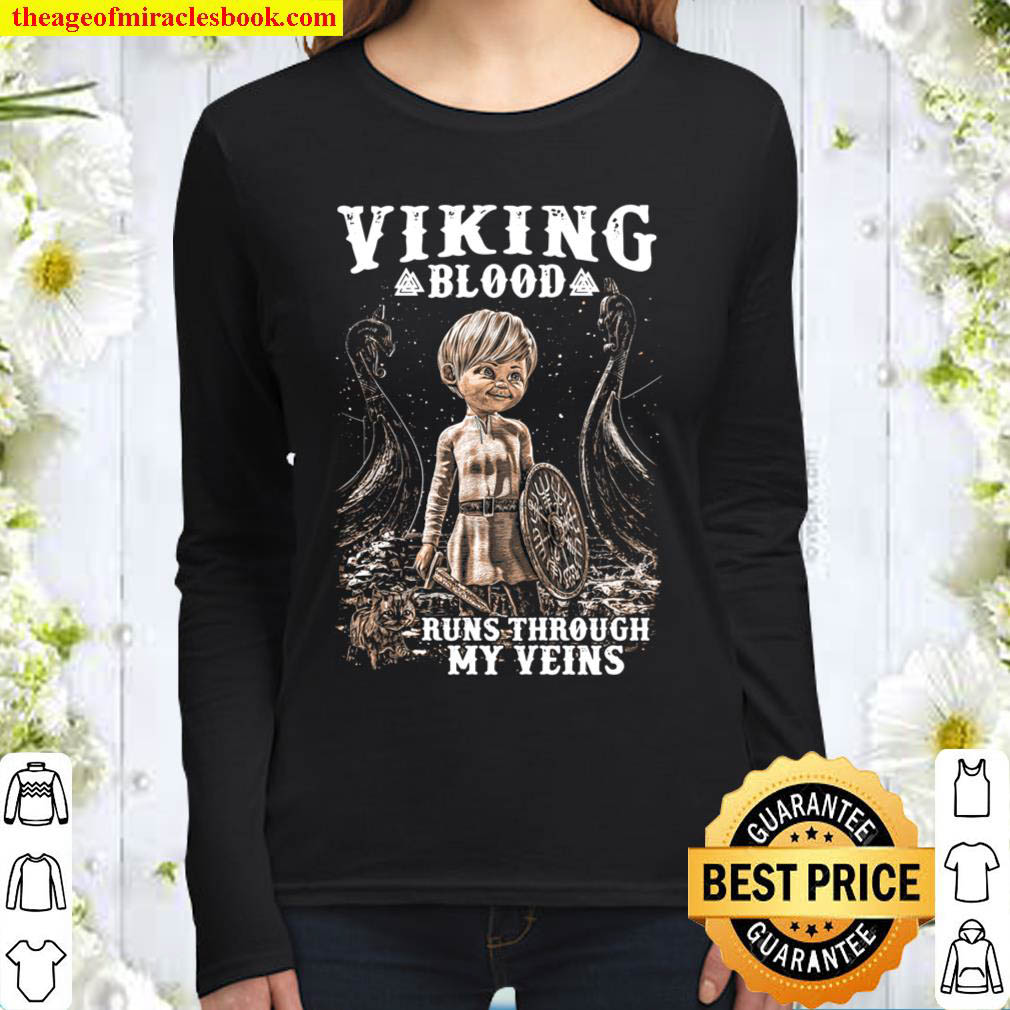 Kids Viking Blood Runs through my Veins Viking Kids Vegvisir Women Long Sleeved