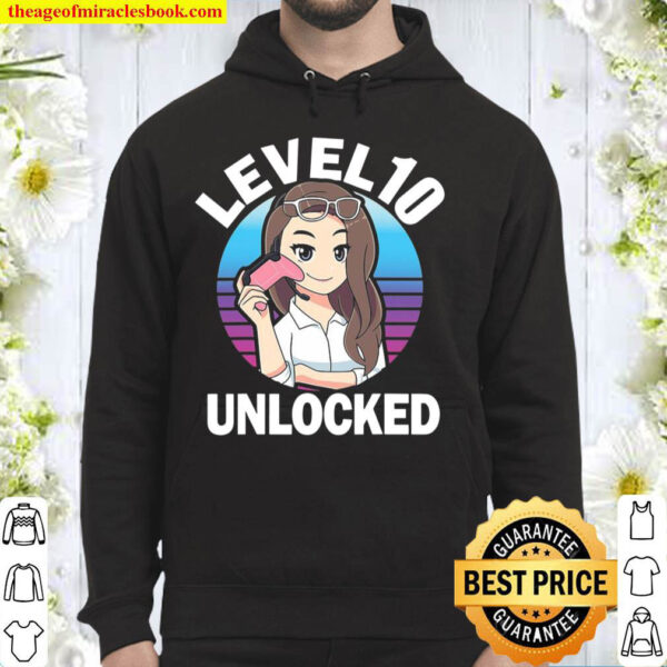 Level 10 Unlocked Girl Anime Video Gamer 10Th Birthday Girls Hoodie