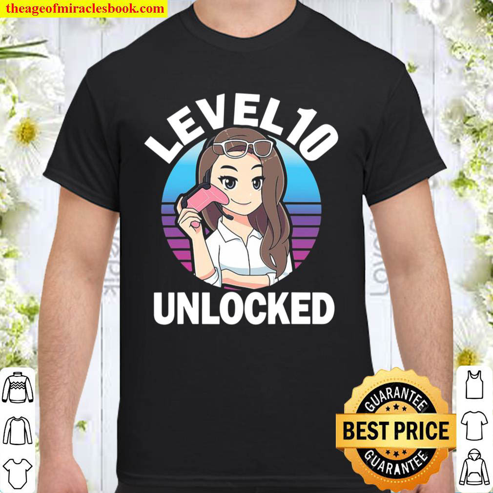 Level 10 Unlocked Girl Anime Video Gamer 10Th Birthday Girls Shirt